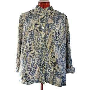 Flat‎ Pearl Style Button Up Animal Print Long Sleeve Top Size Large